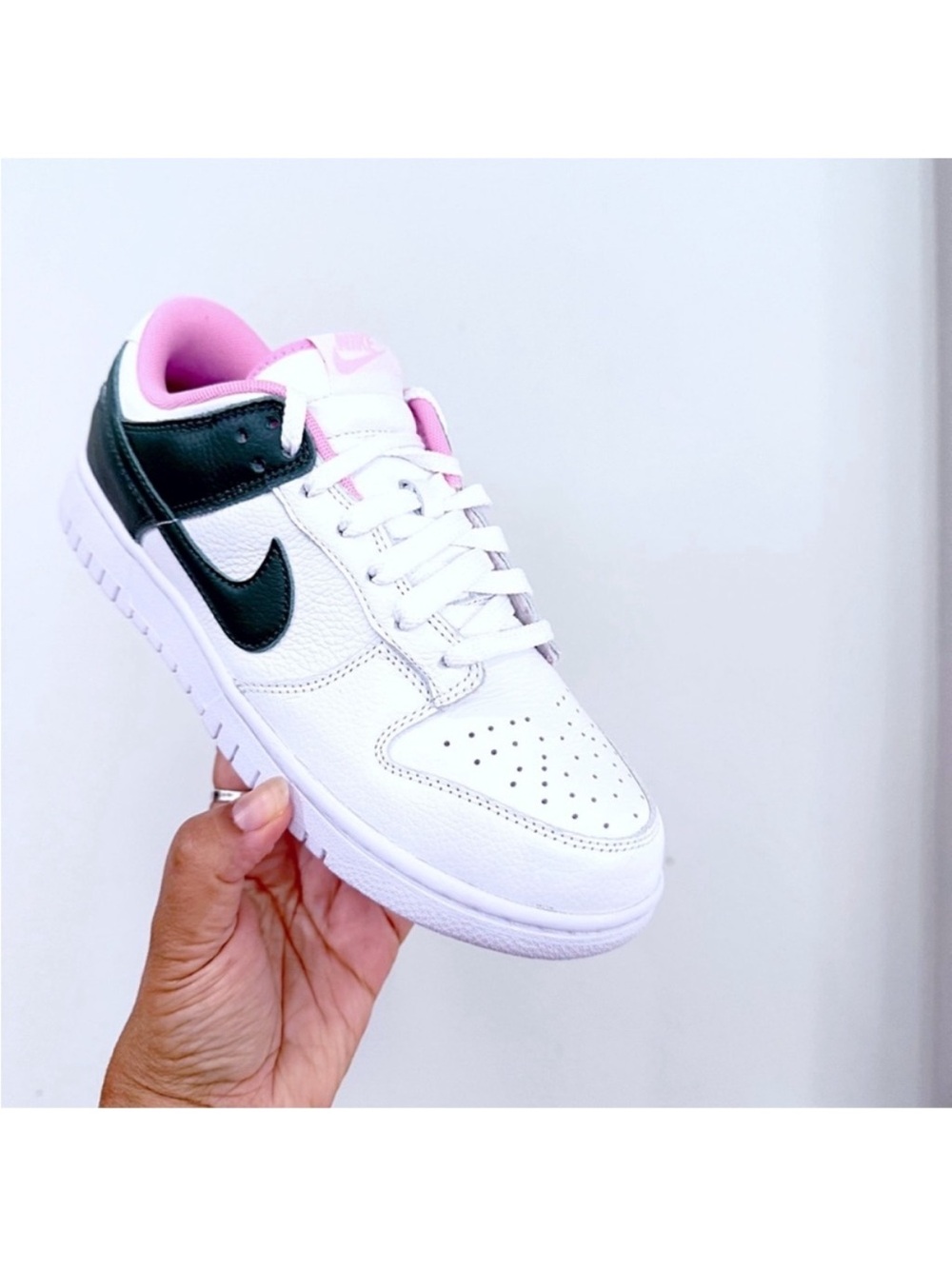 RARE Nike Dunk Low By You Custom Women’s Sneakers Dark Green Swoosh Pink Lining - Picture 3 of 8